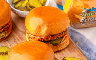 Vegan chicken sandwich with plant-based brioche burger buns