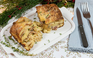 the savory hand braided brioche bread pudding