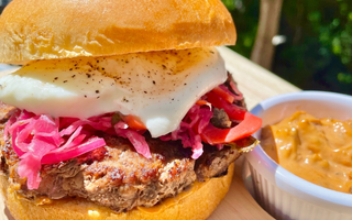 charred scallions brioche burger | bakerly