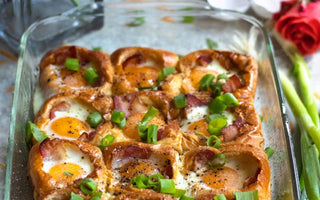egg in a hole bake with brioche dinner rolls | bakerly