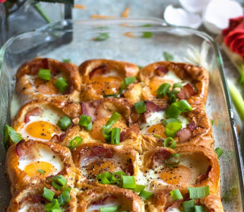 egg in a hole bake with brioche dinner rolls | bakerly