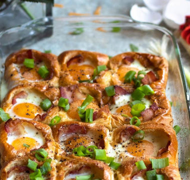 egg in a hole bake with brioche dinner rolls | bakerly