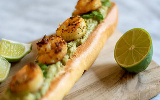 jumbo shrimps on French brioche baguette | bakerly