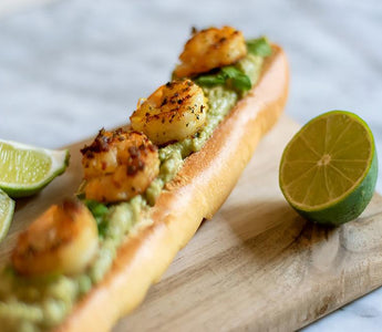jumbo shrimps on French brioche baguette | bakerly