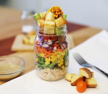 salad in a jar with brioche croutons | bakerly