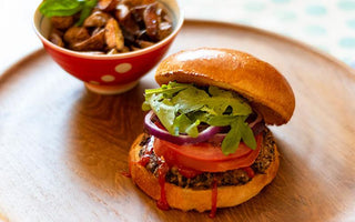 shiitake-bean veggie burger on French brioche burger bun | bakerly