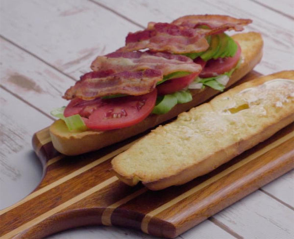 BLT on soft French brioche baguette