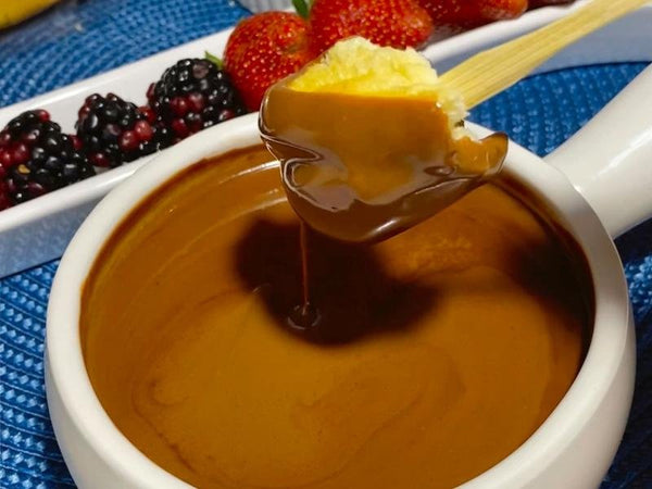 chocolate fondue with soft brioche baguette