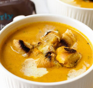 creamy pumpkin soup with brioche rolls grilled cheese croutons | bakerly