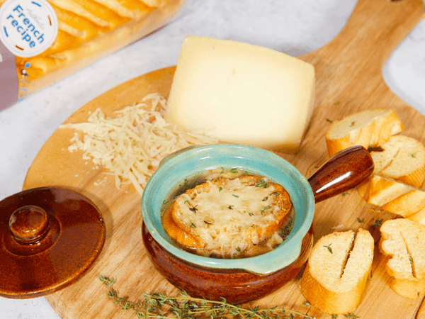 French Onion Soup with Bakerly Soft Brioche Baguette