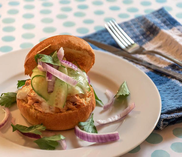 Atlantic salmon on French brioche burger bun recipe by bakerly