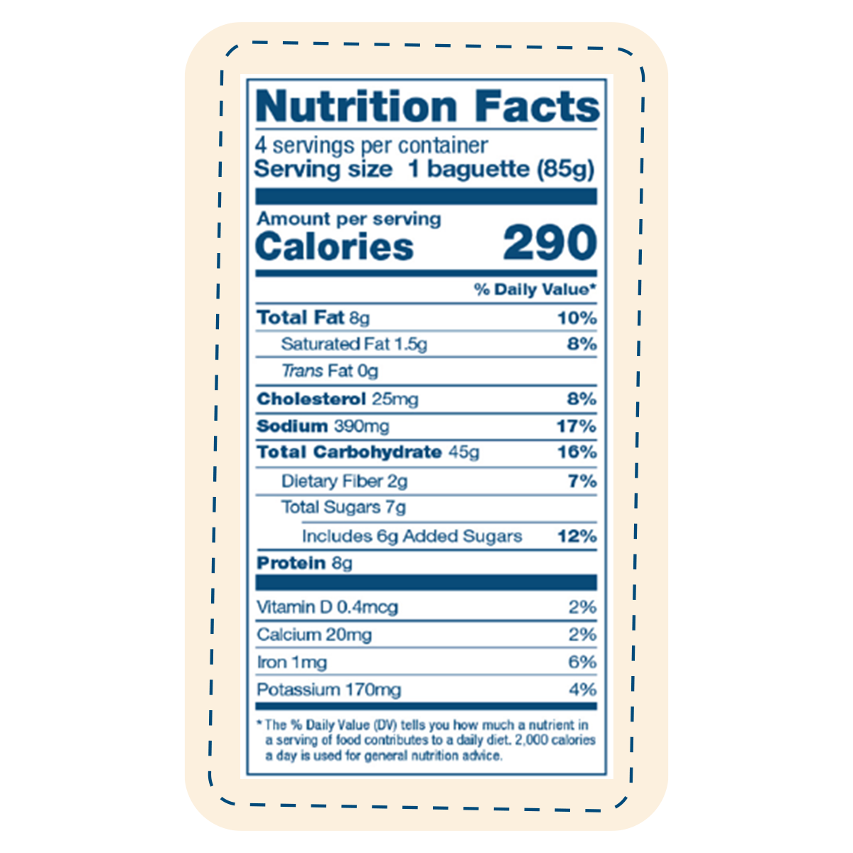 the soft brioche baguette nutritional label