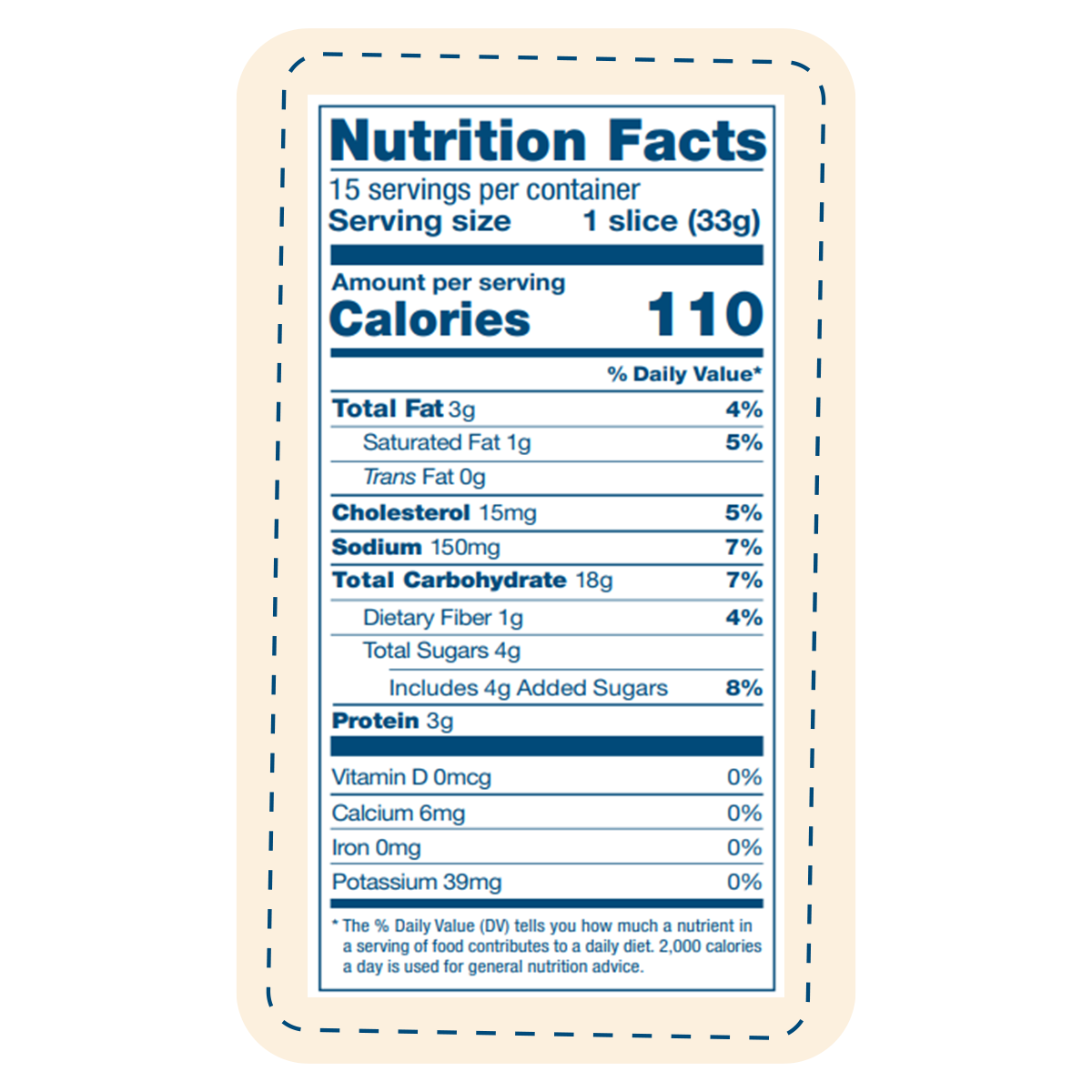 the sliced brioche nutritional label