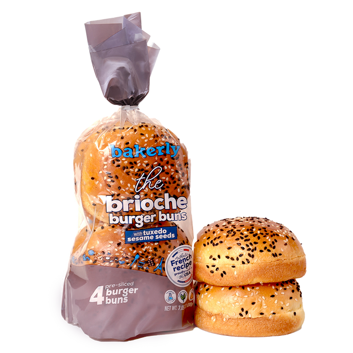 bakerly the brioche burger buns with tuxedo sesame seeds