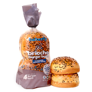 bakerly the brioche burger buns with tuxedo sesame seeds