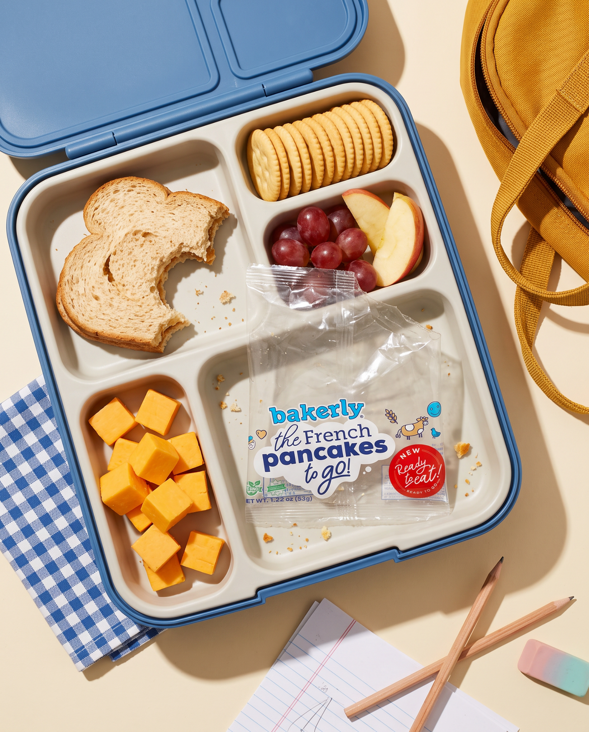 School lunchbox with bakerly French pancakes